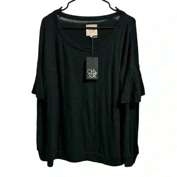 Chaser Black Ruffle Sleeve Soft Pullover Sweater Size Medium - Picture 1 of 4